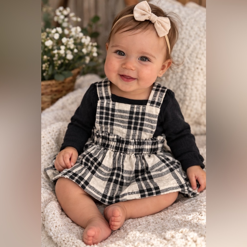 Cat & Jack 12M Plaid Pinafore Dress & Top Set Baby Girl NWT 2 Piece